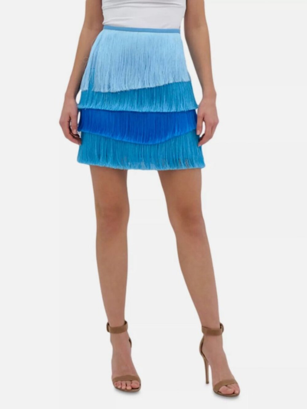 Milly Women's Blue Odelia Fringed Mini Skirt Size 10